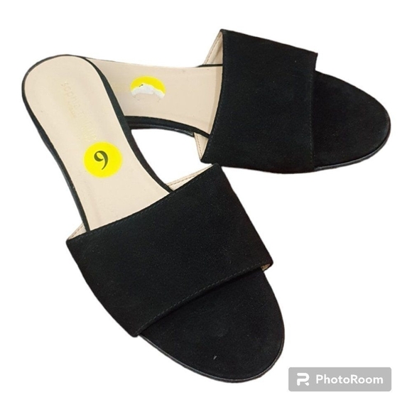 Sophia Milano Italian Suede Slip-on Sandals Black Size 9 - Picture 4 of 10
